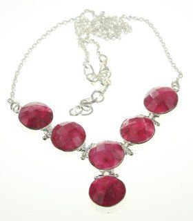 925 Sterling Silver Created RUBY Necklace, 16.13   17.5", 18.55g Jewelry