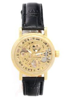 WINNER Women Gold Tone Luxury Skeleton Mechanical Hand Wind Leather Watches Watches