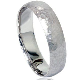 Mens Hammered White Gold Wedding Band Milgrain Ring 8mm Jewelry