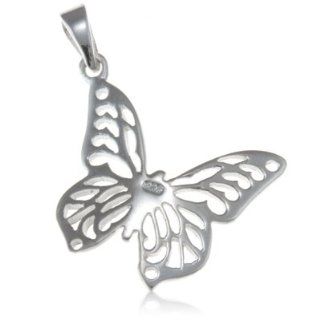 Bezel Jewelry .925 Sterling Silver Butterfly Design Pendant 1.25" Jewelry