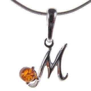 BALTIC AMBER AND STERLING SILVER 925 DESIGNER ALPHABET LETTER M PENDANT JEWELLERY JEWELRY (NO CHAIN)   P223 Jewelry