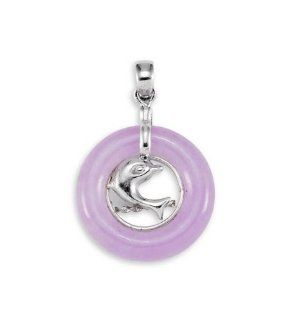 925 Sterling Silver Purple Jade Dolphin Pendant Jewelry