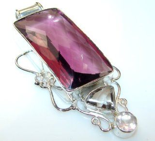 Created Quartz Women's Silver Pendant 39.50g (color purple, dim. 3, 1 3/8, 5/8 inch). Created Quartz, Rose Quartz, Created Smoky Topaz Crafted in 925 Sterling Silver only ONE pendant available   pendant entirely handmade by the most gifted artisans  