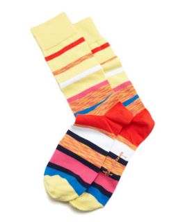 Multi Space Dye Stripes Mens Socks, Light Yellow   Arthur George by Robert