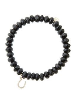 8mm Faceted Black Spinel Beaded Bracelet with 14k Yellow Gold/Micropave Diamond