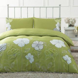 DIAIDI Home Textile, Rustic Embroidery Bedding Set, Rustic Green Purple Flower Bedding Set, Luxury Unique European Bedding Sets, Queen/King, 4Pcs Bed Sets (Green, King)   Bedroom Furniture Sets