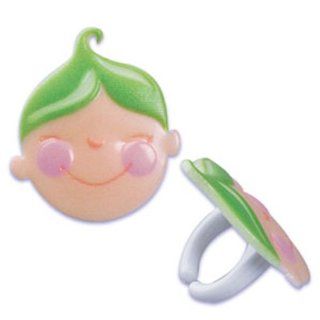 Dress My Cupcake DMC41B 902SET Peas in a Pod Face Ring Decorative Cake Topper, Baby Shower, Green, Case of 72 Two Peas In A Pod Baby Shower Kitchen & Dining