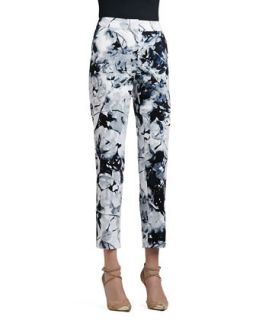 Womens Floral Print Stretch Cotton Sateen Cropped Pants with Pockets   St.