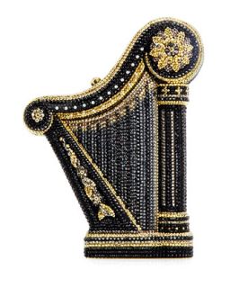 Carnegie Hall Harp Clutch Bag, Champagne/Black   Judith Leiber Couture
