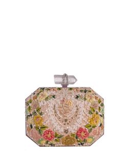 Iris Floral Embroidered Box Clutch Bag, Multi   Marchesa
