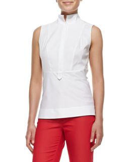 Womens Stretch Cotton Sleeveless Top With Pique Front, White   Lafayette 148