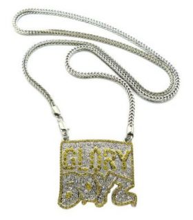 Hot Iced Out GLORY BOYZ Pendant Necklace w/ 4mm 36" Franco Chain Silver Tone XP932R Costume Accessories Clothing