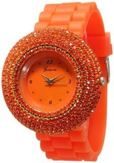 Geneva Orange Elegant Crystals Rhinestones Silicone Watch at  Men's Watch store.