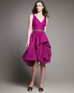 Lela Rose Textured V Neck Dress