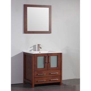 Legion Furniture Ceramic Top 30 inch Sink Cherry Bathroom Vanity And Matching Framed Mirror Brown Size Single Vanities