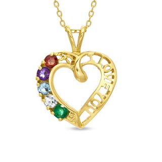 Love You Heart Birthstone Pendant in Sterling Silver and 18K Gold