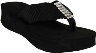 Scandalous Flip Flops 110051 Miss Spoken Too Black Base Clear Stones Sandals Shoes