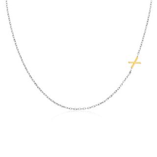 Offset Letter X Initial Necklace in Sterling Silver and 14K Gold