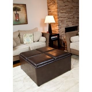 Franklin Coffee Table Brown Faux Leather Storage Ottoman With 4 Serving Trays