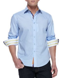 Mens Torino Button Down Shirt with Patterned Lining, Light Blue/Multicolor  