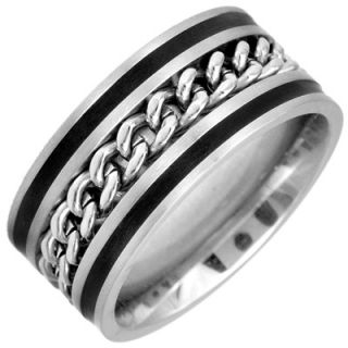 Mens 10.0mm Chain Wedding Band in Two Tone Stainless Steel   Zales