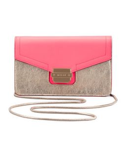 Colby Metallic Mini Shoulder Bag, Fluorescent Coral/Gold   Milly