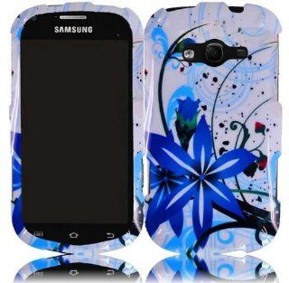 White Blue Flower Hard Cover Case for Samsung Galaxy Reverb SPH M950 Cell Phones & Accessories