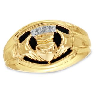 Mens Onyx and Diamond Accent Claddagh Ring in 10K Gold   Size 10.5