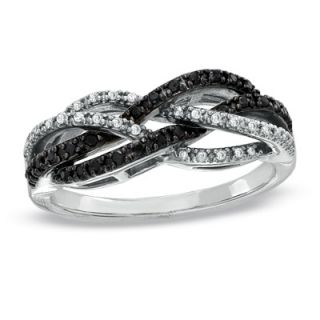 CT. T.W. Enhanced Black and White Diamond Twine Ring in 10K White