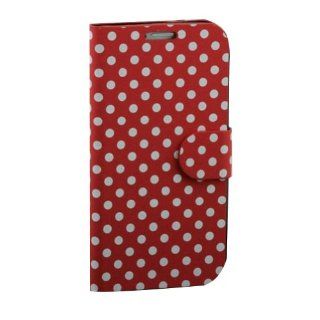 Miss Darcy New Colorful Polka Dot Wallet Cover Leather Case Pouch Flip Case Holder with Credit Card Slot for Samsung Galaxy S4 SIV i9500 (Red/White) Cell Phones & Accessories
