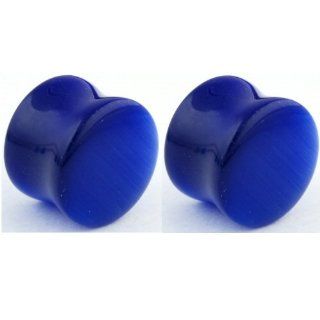 Pair of Cat's Eye Double Flared Plugs 5/8"g Blue Inc. Halftone Bodyworks Jewelry