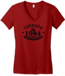 Vintage 1984 Aged to Perfection 30th Birthday Distressed Look Juniors V neck Clothing