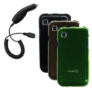 Three Crystal Hard Cases / Covers / Shells (Black, Smoke, Green) & Car Charger for Samsung Vibrant SGH T959 / Galaxy S 4G SGH T959V Cell Phones & Accessories