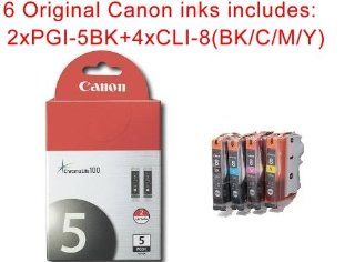 Six of New Genuine/Real/Actual/Original Canon ink jet cartridges (twin pack #PGI5BK and CLI8PBK/CLI8C/CLI8M/CLI8Y (black/Cyan/Magenta/Yield) for Canon PIXMA iP 4300 iP 4500 iP 5200 iP 5200R MP 500 MP 530 MP 600 MP 610 MP 800 MP 800R MP 810 MP 950 MP 960 MP
