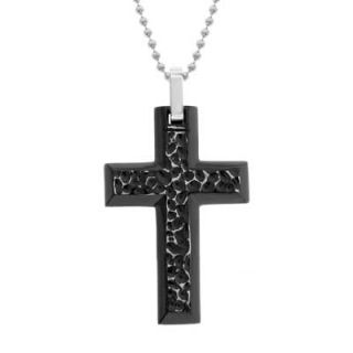 Mens Textured Cross Pendant in Black Ion Plated Stainless Steel   22