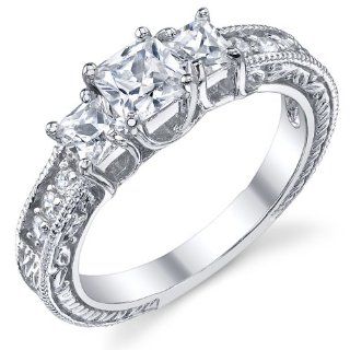 0.50 Carat Princess Cut CZ " Past, Present, Future" Milligrain Sterling Silver Wedding Engagement Ring Size 10 Jewelry