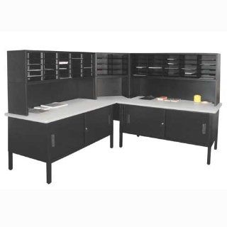 Adjustable Slot Literature Organizer with Cabinet Color Black Textured Steel/Gray Laminate Surface  Mailroom Stations 