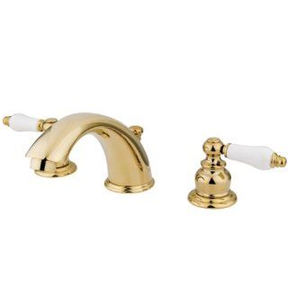 Kingston Brass KB972B Victorian Widespread Lavatory Faucet with Oak and Porcelain Handle, Polished Brass   Touch On Bathroom Sink Faucets  
