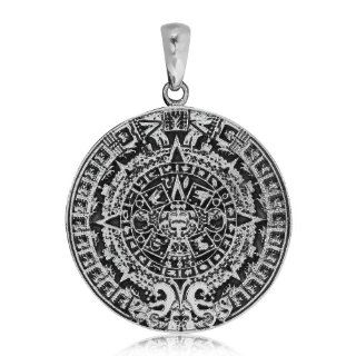 925 Sterling Silver Aztec Calendar Circle Pendant Jewelry