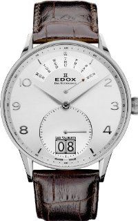 Edox Les Vauberts Silver Dial Black Leather Mens Watch 34005 3A ABN at  Men's Watch store.