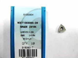 Ingersoll Carbide Insert WCET 100304N DW Grade IN15K (Pack of 10)