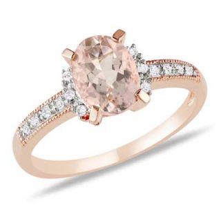 Oval Morganite and Diamond Accent Engagement Ring in Rose Rhodium