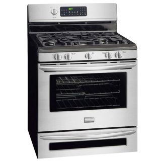 Frigidaire Gallery 30 in 5 Burner 5 cu ft/0.5 cu ft Self Cleaning Double Oven Convection Gas Range (Stainless Steel)