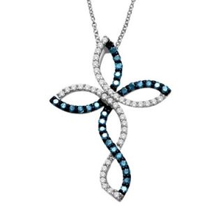 blue and white diamond cross pendant in 10k white gold $ 429 00 10
