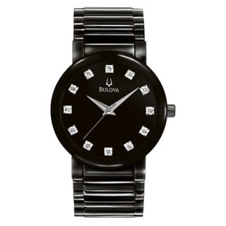 Mens Bulova Black Ion Plated Bracelet Watch with Diamond Markers and