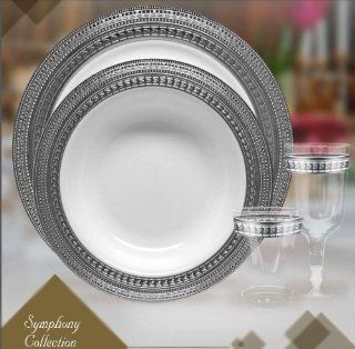 Decor Elegant Disposable Premium Heavy Weight Dinnerware, Symphony Silver & White (A Full Symphony Set) Kitchen & Dining