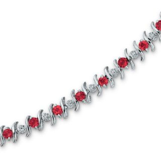 0mm Lab Created Ruby and Diamond Accent Bracelet in Sterling Silver