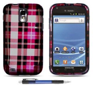 Pinke Square Checker Design Protector Hard Cover Case for SAMSUNG T989 GALAXY S 2 II / HERCULES (T MOBILE) + Luxmo Brand Travel Charger + Bonus 1 of Rubber Grip Translucent Ball Point Pen Cell Phones & Accessories