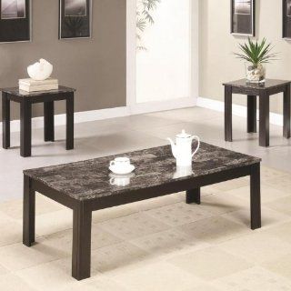 Black Finish Marble Looking 3 Piece Table Set   Living Room Furniture Sets