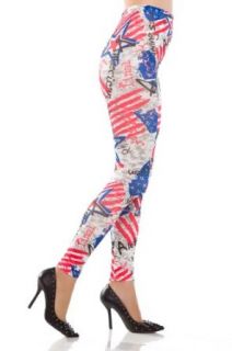 Amour Women's Rock Stars & Stripes US Flag Abstract Print Leggings Pants Clothing